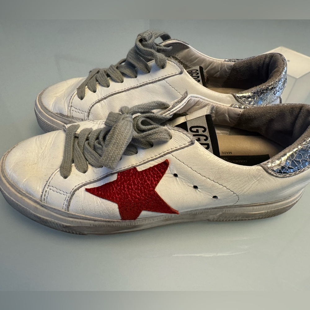 Golden Goose Women's Sneakers with Red Star and Silver Heel Size 36